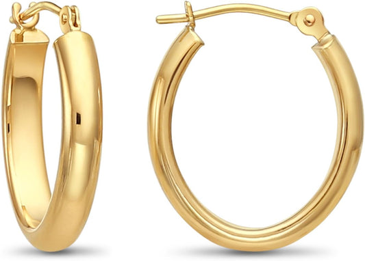 "Timeless Elegance: 14K Gold Small Oval Polished Hoop Earrings - a Delicate Touch of Glamour (0.7 Inch Diameter)"