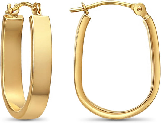 "Timeless Elegance: 14K Yellow Gold U-Shape Hoop Earrings with a Small Rectangular Tube Design"